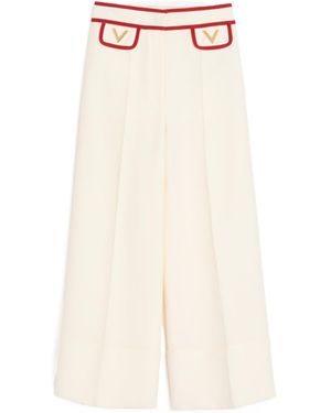 Valentino Crepe Couture Wide Leg Pants - Natural