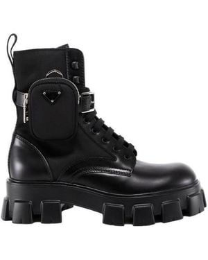 Prada Ankle Wrap Small Bag Military Style Short Boots - Black