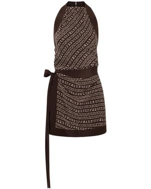 SIR. Astrid Open-Back Printed Satin Mini Dress - Brown