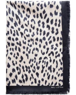 Nili Lotan Leopard-Print Silk Scarf - Black