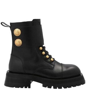 Balmain Button Embellished Ridged Ankle Boots - Black