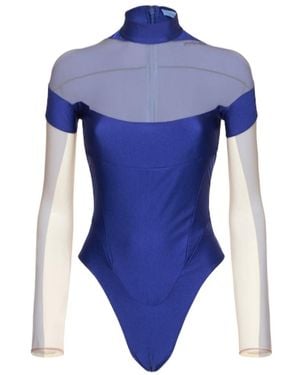 Mugler Sheer Sheer Jersey One-Piece Suit - Blue