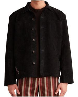 Bode Long-Sleeved Lapel Leather Jacket - Black