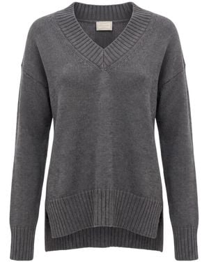 Drumohr Long Sleeve V-Neck Sweater - Gray