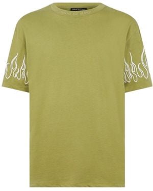 Vision Of Super Flame-Embroidered Cotton T-Shirt - Green