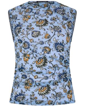 Veronica Beard Ruched Sleeveless Floral Top - Blue