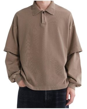 Agolde Layered Long Sleeve Polo Shirt - Brown