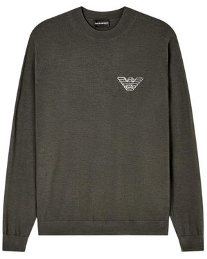 Emporio Armani Logo-Embroidered Wool Jumper - Grey
