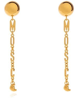Moschino Logo-Lettering Drop Earrings - White