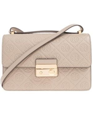Tory Burch Embossed Logo Flap Bag - Natural
