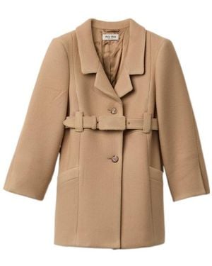 Miu Miu Wool Single-Breasted Belted Coat - Natural