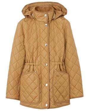 Burberry Diamond-Quilted Drawstring Waist Hooded Jacket - Natural