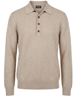 ZEGNA Long-Sleeve Polo Shirt - Natural