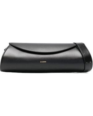 Jil Sander Cannolo Logo Embossed Large Shoulder Bag - Black