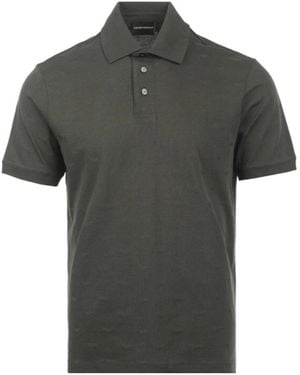 Emporio Armani Slim-Fit Jersey Polo Shirt With All-Over Jacquard Eagle - Green