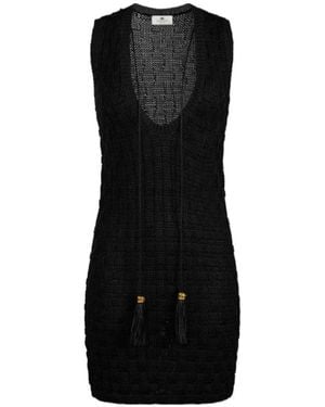 Elisabetta Franchi Knit Tassel Mini Dress - Black