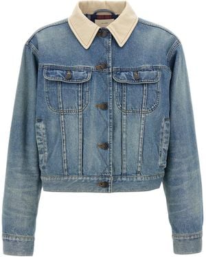 The Row Lapel Long Sleeve Casual Jacket - Blue