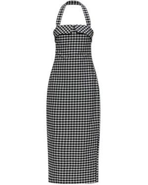 Posse Chiara Halter Gingham Midi Dress - Blue