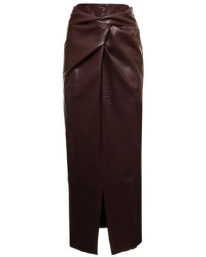 Nanushka Twist-Front Faux-Leather Wrap Skirt - Brown