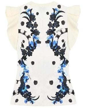 Just Cavalli Printed Ruffle-Sleeve T-Shirt - White