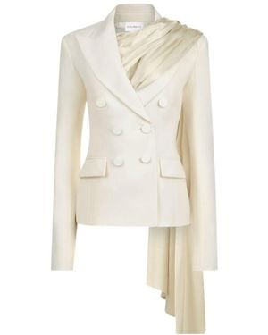 Nina Ricci Draped-Scarf Double-Breasted Blazer - White