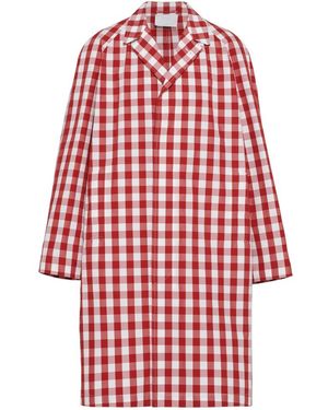 Prada Check-Printed Belted Coat - Red