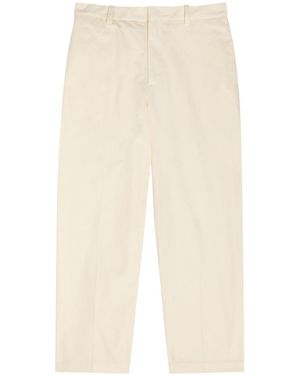 Jil Sander Checked Straight-Leg Wool And Linen-Blend Pants - White