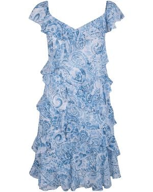 Ralph Lauren Lauren Ruffled Printed Mini Dress - Blue