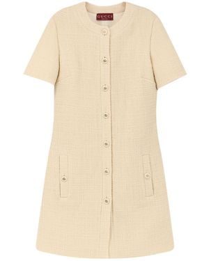 Gucci Textured Wool Tweed Dress - Natural