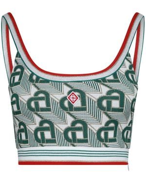 CASABLANCA Vintage Jacquard Camisole Crop Top - Blue