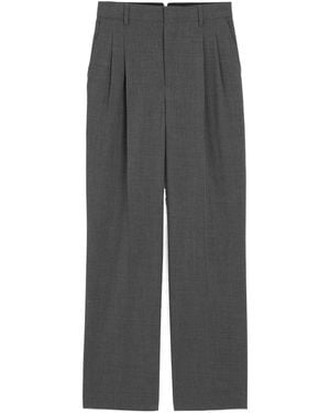 Ami Paris High-Waisted Wide-Leg Wool Trousers - Grey
