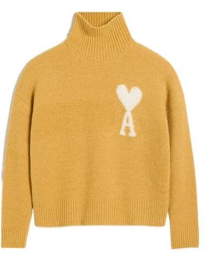 Ami Paris Ami De Coeur High Neck Knitted Sweater - Yellow