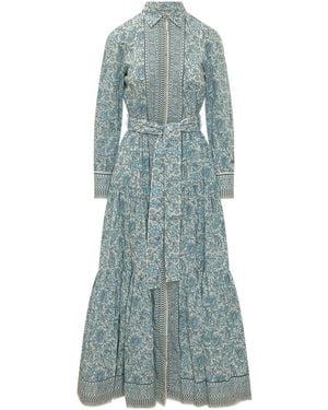 MC2 Saint Barth Batik-Print Tiered Maxi Dress - Blue