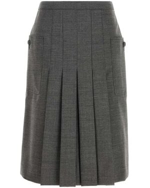 Prada Wool Rush Pleated Midi Skirt - Grey