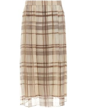 Brunello Cucinelli Silk Organza Pleated Skirt - Natural