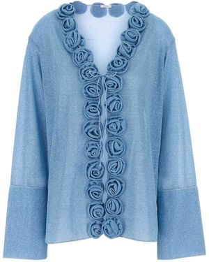 Oséree Rose-Embellished Lurex Cardigan - Blue