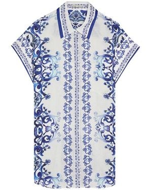 Alice + Olivia Floral-Print Linen Shirt - Blue