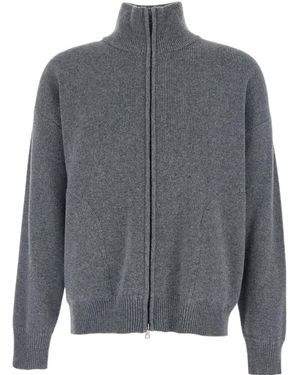 Roberto Collina High Neck Ribbed Knit Cardigan - Grey