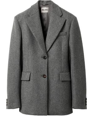 Miu Miu Single-Breasted Double Wool Jacket - Gray