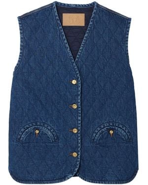 Blazé Milano Suffolk Padded Quilted Denim Vest - Blue