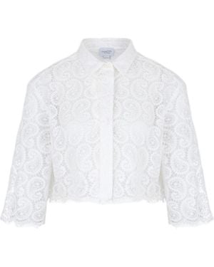 Giambattista Valli Paisley Macramé Cropped Blouse - White