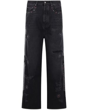 Amiri Distressed Bones Studded Baggy Jeans - Black