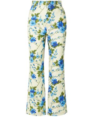 Quinn Floral-Print High-Rise Straight-Leg Jeans - Blue