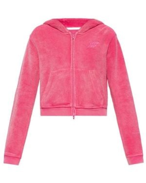 T By Alexander Wang Leaf-Embroidered Hooded Zip-Up Top - Pink