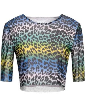 Ganni Multicoloured Leopard Print Short-Sleeve T-Shirt - Blue