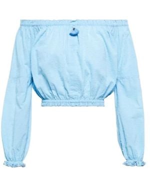 Poupette Galia Cotton Off-Shoulder Top - Blue