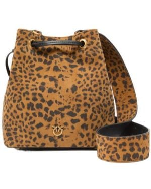 Pinko Leopard Printed Mini Bucket Bag - Brown