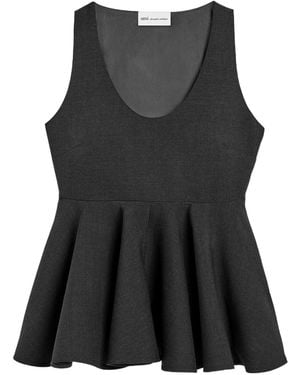 Ami Paris Peplum Sleeveless Wool Top - Black