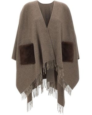 Gran Sasso Fringed-Hem Cape - Brown