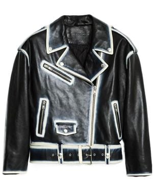 Stand Studio Lapel Long-Sleeved Leather Jacket - Black
